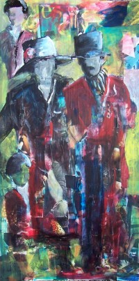 La famille / Acrylique et collages sur panneau / 90 x 45