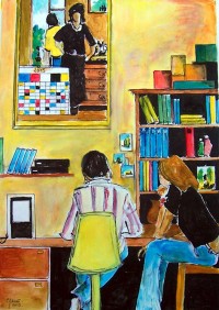 Travail en famille / Aquarelle / 65 x 50