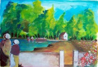L entrée de l étang / Aquarelle et gouache / 50 x 65