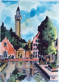 Le canal / Aquarelle et encre / 40 x 30