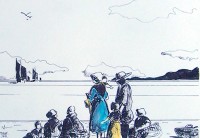 Attente du retour des pecheurs / Encre et aquarelle / 30 x 40