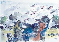 Dans le vent / Encre et aquarelle / 50 x 65