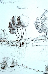 Sur la rive / Encre / 50 x 70