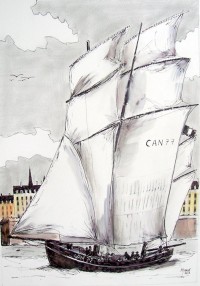 Retour au port / Encre et aquarelle / 50 x 70