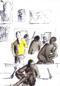 Un coin de l'atelier / Enjcre et aquarelle / 30 x 40