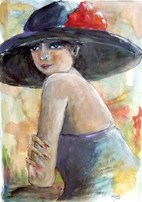 Jeune femme au chapeau / Acrylique / 50 x 70