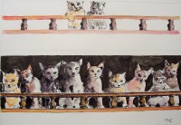 La galerie des chats / Encre et aquarelle / 70 x 50