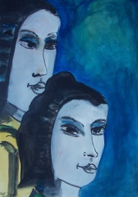 Couple de japonaises / Aquarelle / 50 x 70