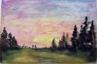 Paysage au crépuscule / Aquarelle / 70 x 50