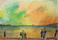 Sur la promenade / Aquarelle / 70 x 50