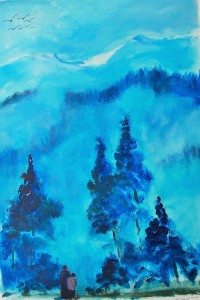 La forêt bleue / Acrylique / 50 x 70