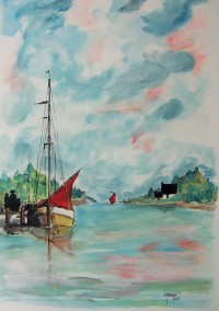 Au ponton / Aquarelle / 50 x 70