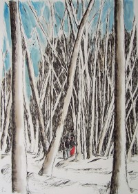 Promenade forestière / Encre et aquarelle / 50 x 70