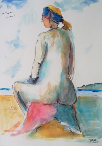 Nu au bandeau bleu / Aquarelle / 50 x 70