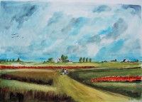 Champs de coquelicots / Aquarelle / 70 x 50