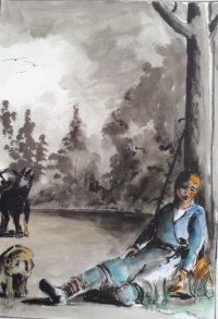 Un repos mérité / Encre et aquarelle / 50 x 70 