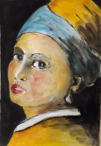 Jeune femme à la perle / Encre et aquarelle / 50 x 70 