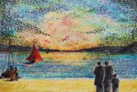 Coucher en mer / Feutres et aquarelle / 70 x 50