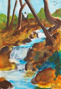 La cascade du bois 2 / Encre et aquarelle / 50 x 70 