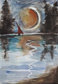 Nocturne sur le lac / Encre et Aquarelle / 50 x 70 