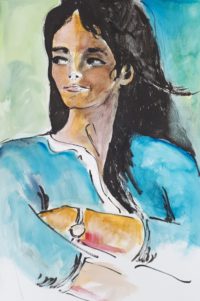 Femme aux bras croisés / Encre et aquarelle / 50 x 70 