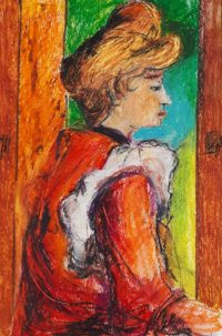 Femme à la fenêtre / Pastels à l'huile / 50 x 70 