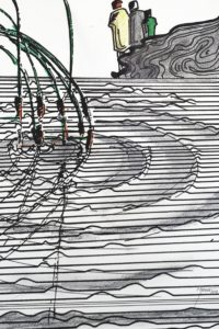 Ondes et joncs / Encre / 50 x 70 