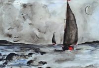 La voile noire / Aquarelle et encre / 70 x 50 