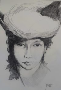 Femme au chapeau plumé / Mines de plomb / 50 x 70 