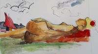 Sur la plage 3 / Aquarelle / 70 x 50 