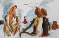 Sur la plage 2 / Encre et aquarelle / 70 x 50