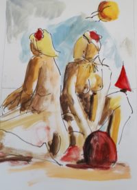 Sur la plage 1 / Encre et aquarelle / 50 x 70 