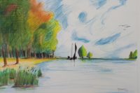 Sur le lac 1 / Encre et aquarelle / 70 x 50 