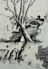 Le pont du torrent / Encre / 50 x 70 