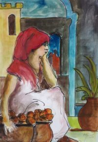 L'attente du client / Encre et aquarelle / 50 x 70 