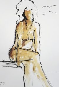 Modèle assise / Aquarelle et encre / 50 x 70 