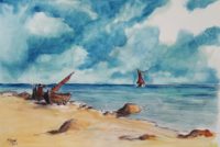 La barque de pèche / Aquarelle / 70 x 50 