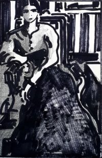 Femme assise en noir / Encre / 20 x 30 