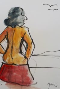 Pose assise 2 / Aquarelle et encre / 30 x 40 