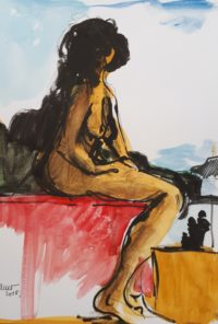 Pose assise 3 / Aquarelle et encre / 30 x 40 