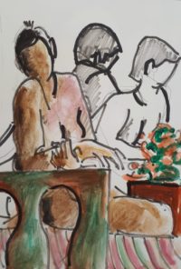 Modèles assises / Encre et aquarelle / 30 x 40 