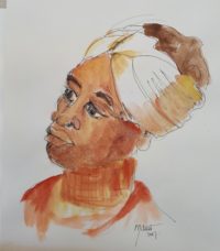 Au turban / Aquarelle et encre / 30 x 40