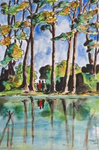 Reflets au lac / Aquarelle et encre / 50 x 70 