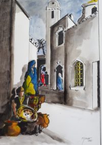 Ruelle du souk / Aquarelle et encre / 50 x 70 