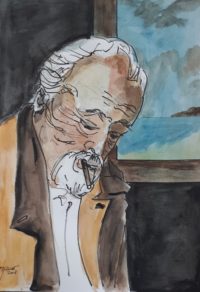 L'assoupi / Aquarelle et encre / 50 x 70 