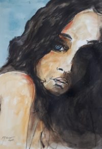 Les yeux bleus / Aquarelle et encre / 50 x 70 