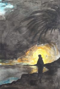 Silhouette au soir / Encre et aquarelle / 50 x 70 