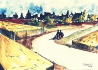 Route des champs / Aquarelle et encre / 40 x 30 