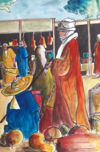 Marcher africain / Aquarelle et encre / 50 x 70 