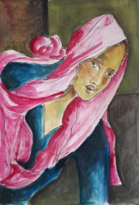 Au turban rose / Aquarelle / 50 x 70 